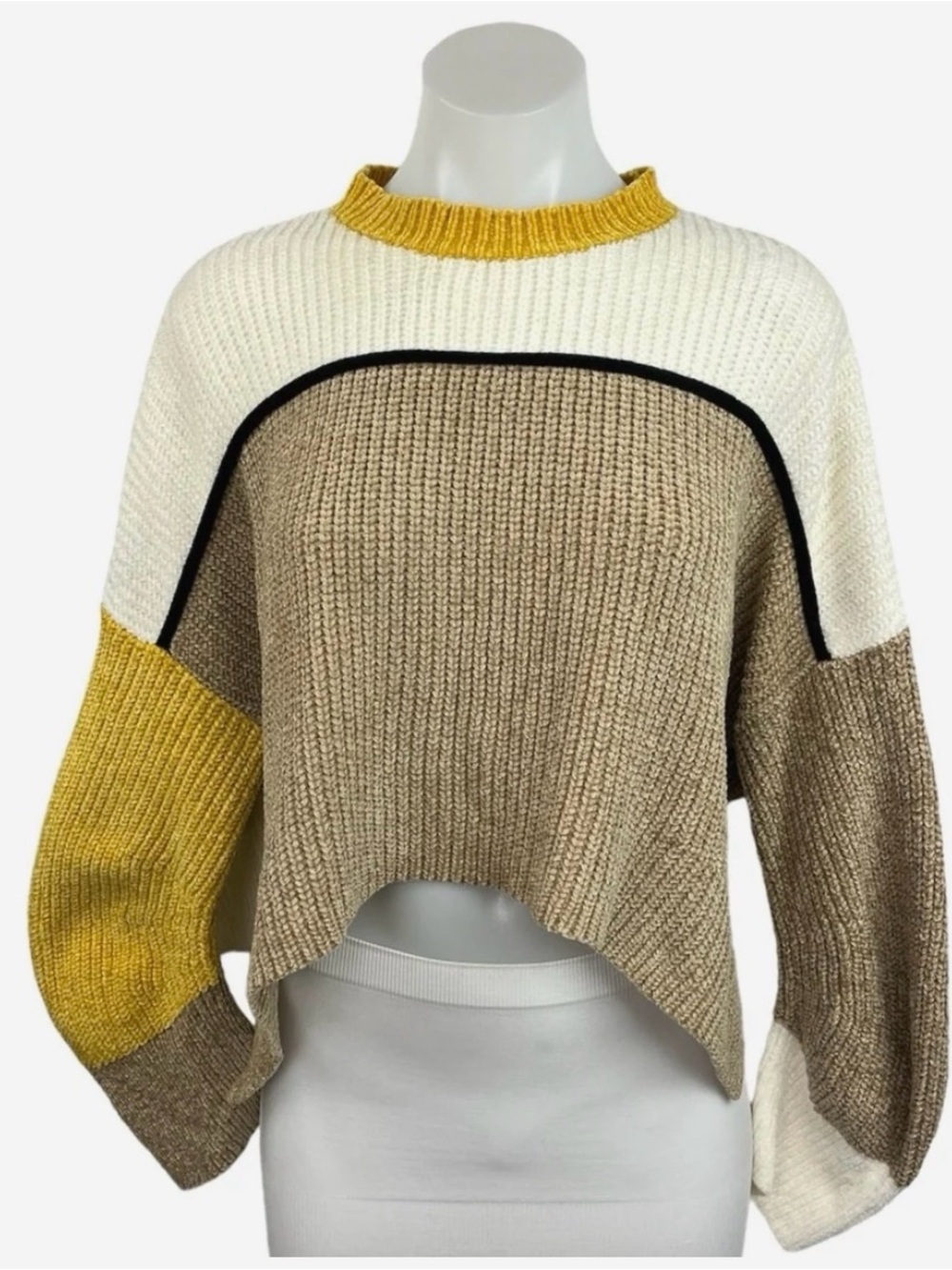 UO Chunky Knit Chenille Oversize Colorblock Crop Sweater Long Side Slits Sz M